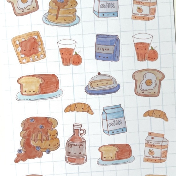 ✨handmade by me✨ kawaii blue breakfast bujo sticker sheet pancakes waffles juice - Picture 8 of 9